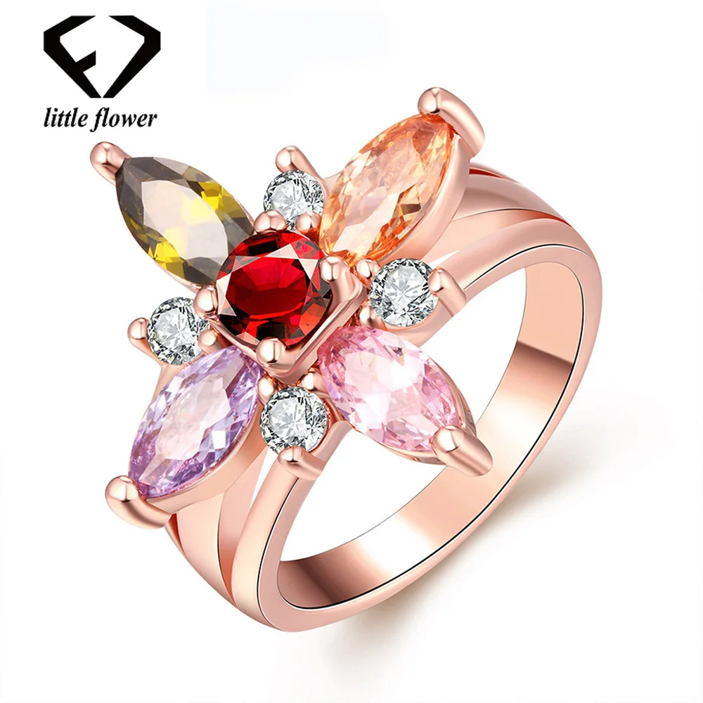 

14K Rose Gold Simple and Stylish style Zircon Micro-inlay Close Rings for Women Fine Jewelry Geometric Type 925 Sterling Silver