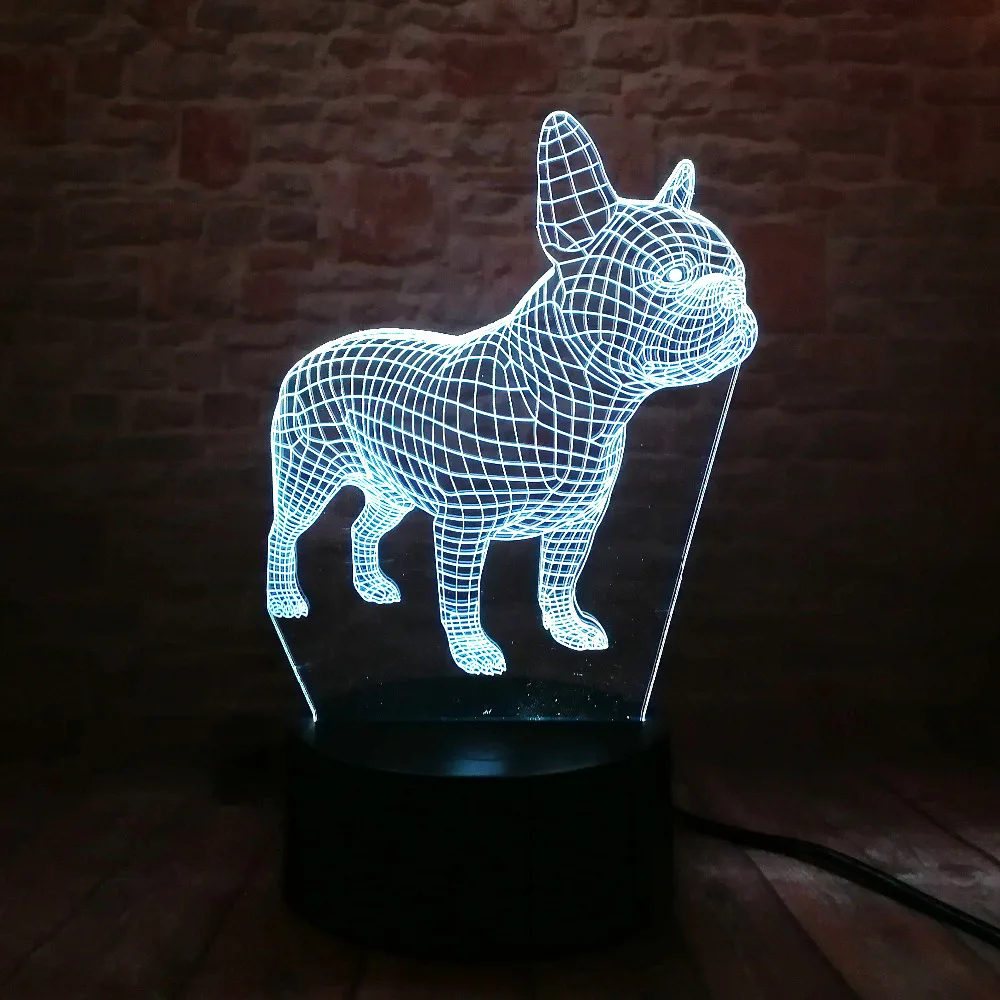 Французский бульдог 3D светодиодный ночник 7 цветов USB голограмма настольная лампа светильник для сна декор для детей Подарки Прямая поставка
