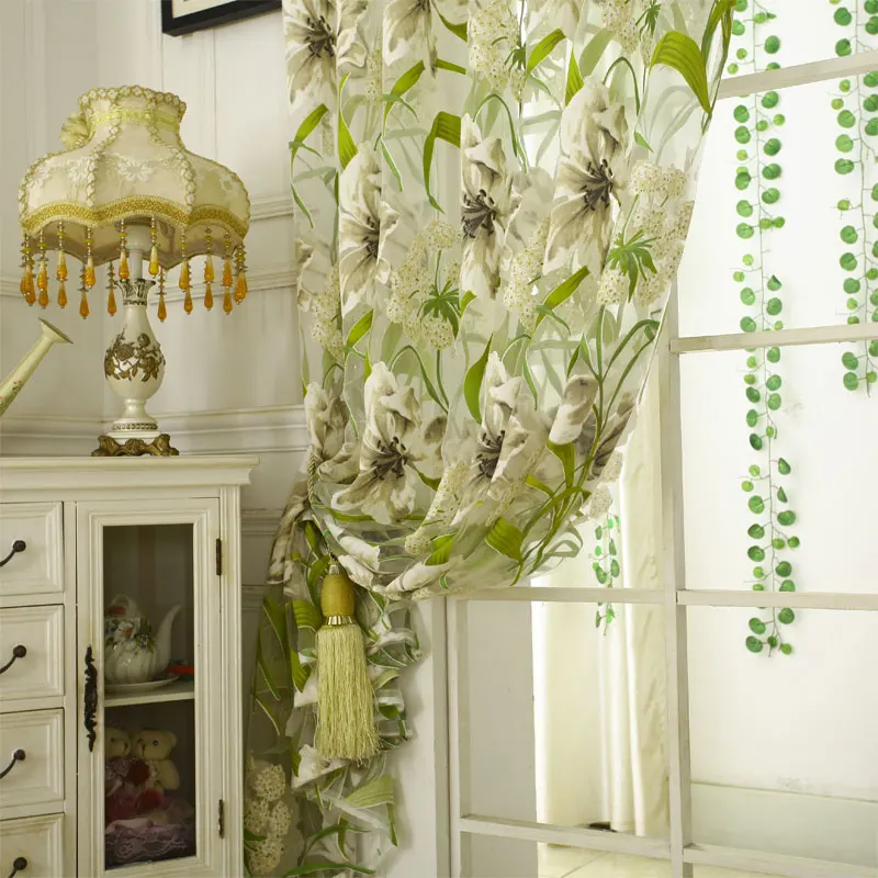 

Floral Home Fabric Sheer Tulle Curtains For Living Room Children Bedroom Kitchen Door Curtains For Window Black Cortinas D