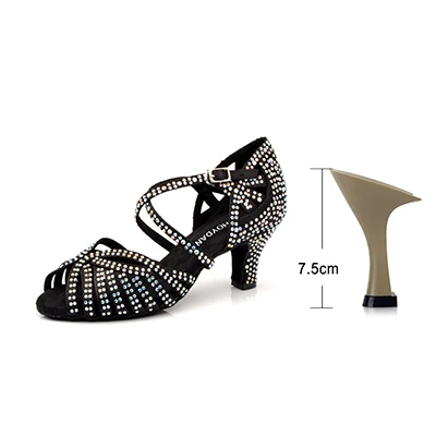 SHOYDANC/Танцевальная обувь; обувь для латинских танцев для женщин; обувь для сальсы; обувь для латинских танцев для девочек; Обувь для бальных танцев; Цвет черный, бронзовый; кожа; Каблук Куба - Цвет: Black 7.5cm