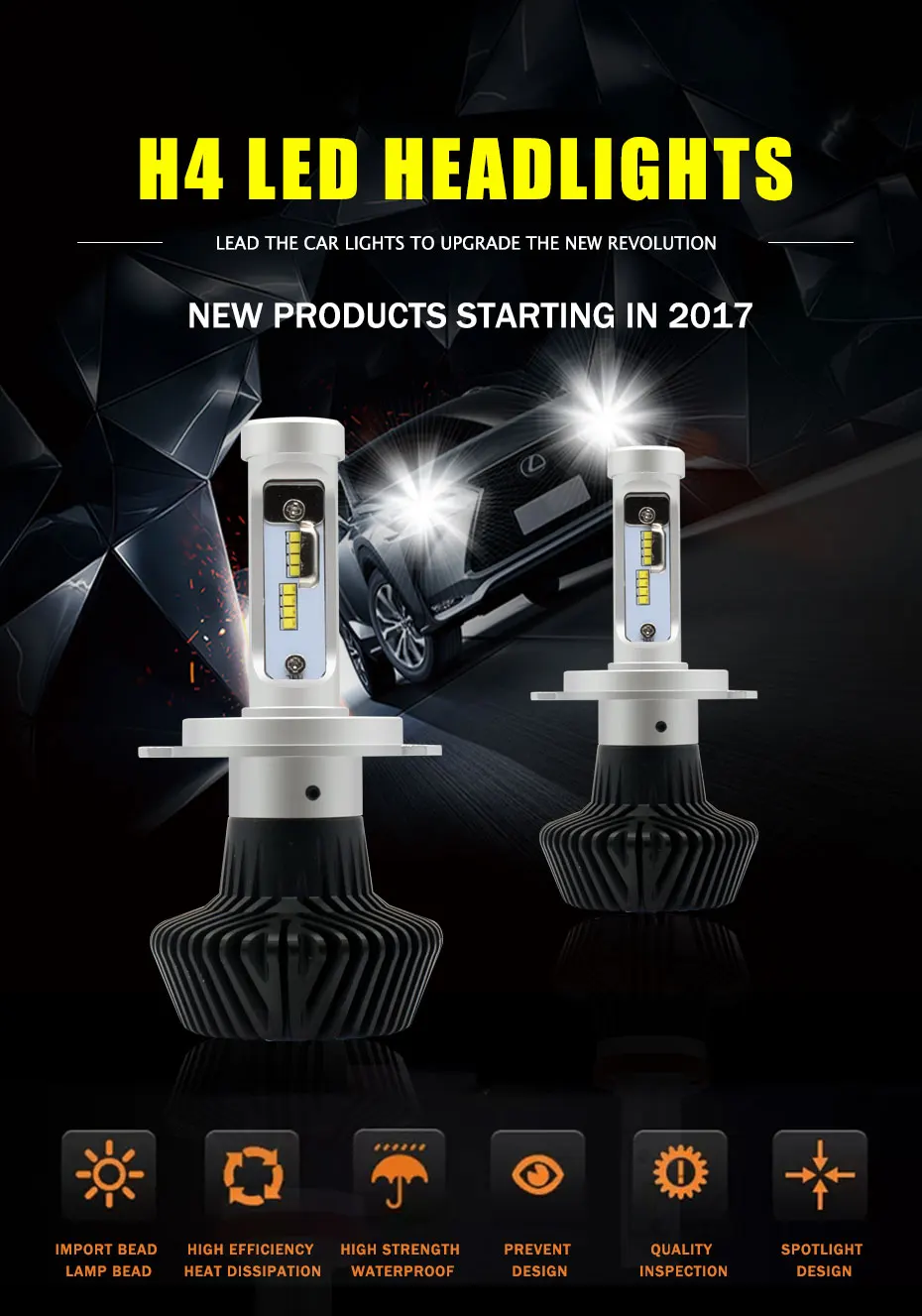 G7 7S S7 LED Headlights Conversion Kit H4 H1 H3 H7 9003 9005 HB3 9006 H8 H9 H11 50W 8000LM 6500K Replace Factory High & Low Beam (1)