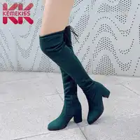 KemeKiss Plus Size 32-48 Women Over The Knee Boots Lace Up Sexy High Heels Women Shoes Solid Color Winter Zipper Warm Boots