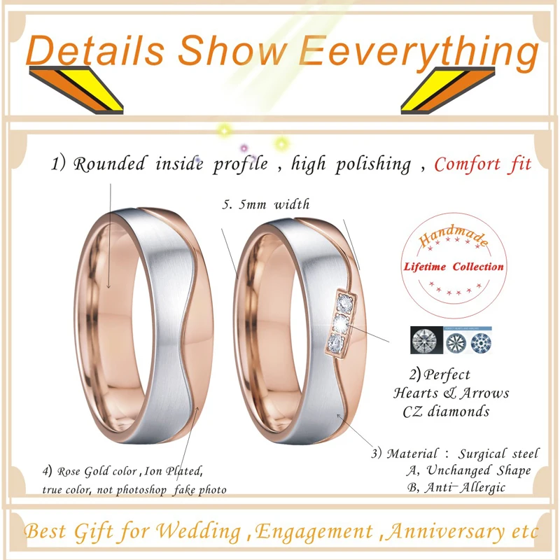 Женские и мужские обручальные кольца для влюбленных пар, набор одинаковых колец из нержавеющей стали для мужчин и женщин