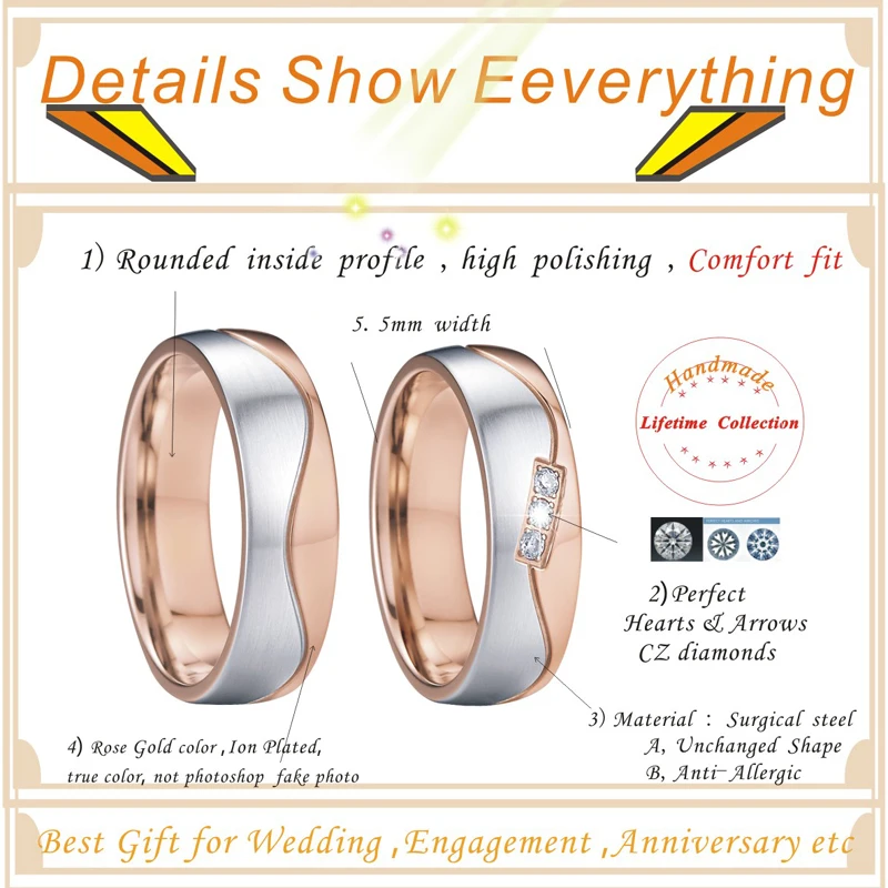vintage elegance alliance men's ring women's ring promise wedding band couple rings pair rose gold color two tone bicolor (1)