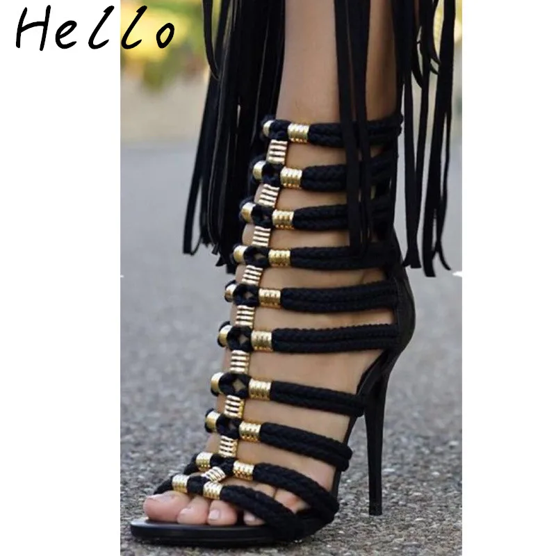 

Summe Sandals 2017 Women Gladiators Sandals European Style High Heels Peep Toe Sexy Heels Ladies Sandals Black Women's Sandals