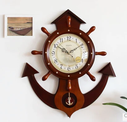 

Fashion wood rudder anchor clock quality luxury Large mute quartz clock and watch