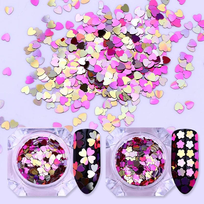 Gradient AB Color Nail Glitter Sequins Heart Flower Flakes Glitters 3D
