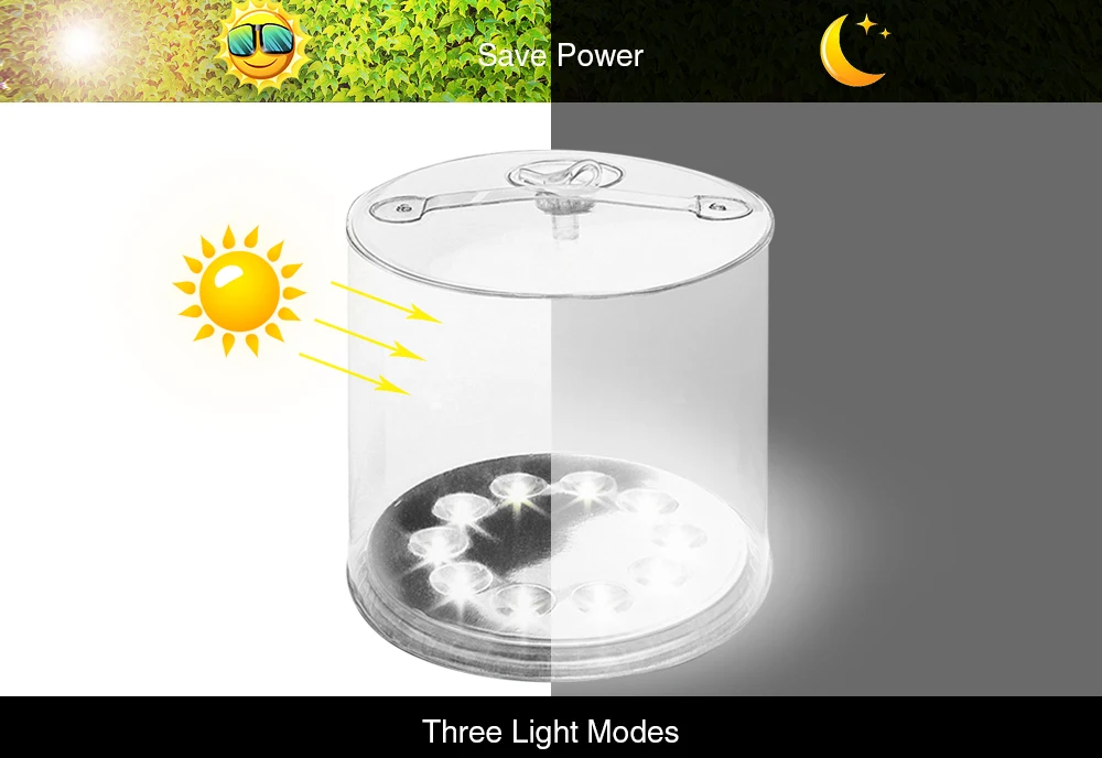 Портативный водонепроницаемый светодиодный светильник на солнечной батарее, складная надувная наружная лампа для кемпинга, пеших прогулок, солнечные лампы с переключателем управления