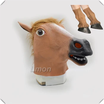 

Free Shipping Creepy Horse Unicorn Hooves Halloween Head latex Rubber Costume Theater Prop Party Horse Mask with Leg Glove