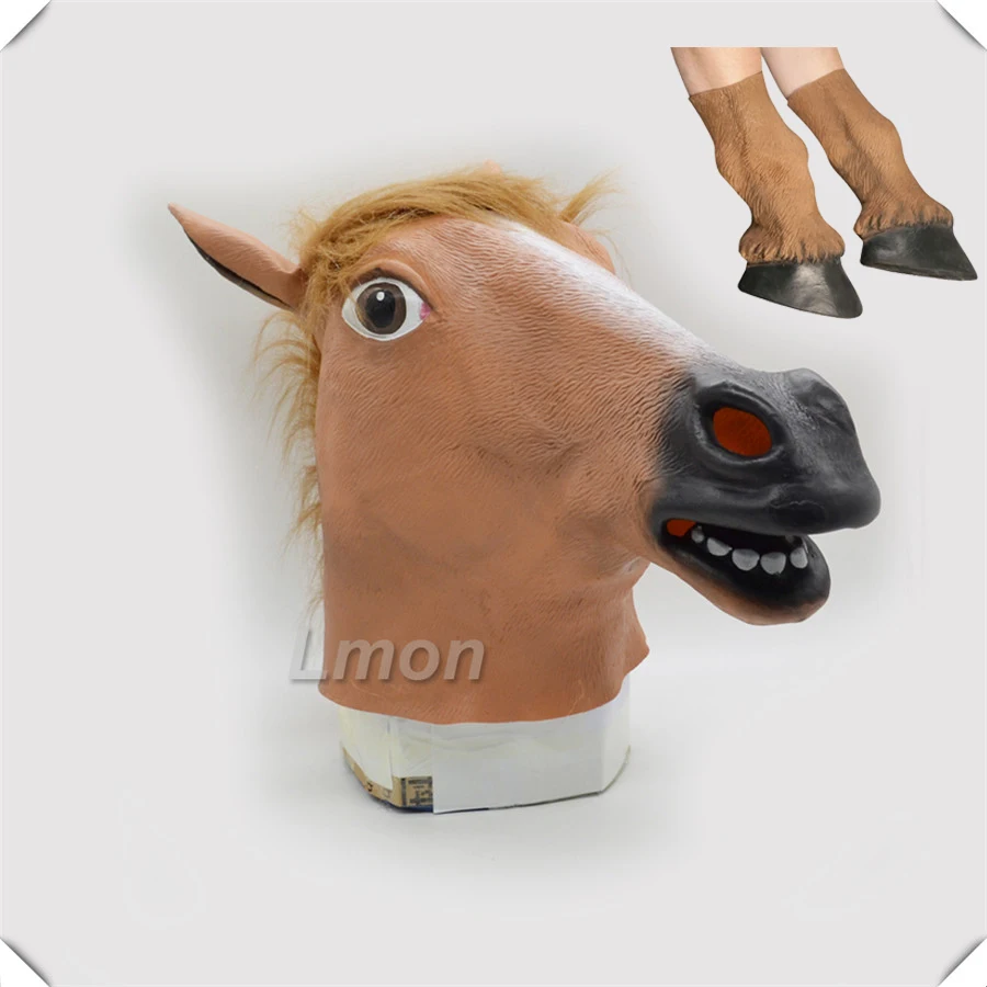 Бесплатная доставка жуткая лошадь единорог Hooves голова на Хэллоуин латексный