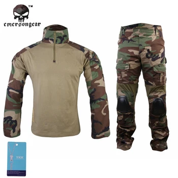 

Emersongear Gen2 Woodland Combat Shirt&Pants With Elbow Knee Pads Airsoft Tactical Gear Hunting Uniform Teflon BDU EM6974 WL