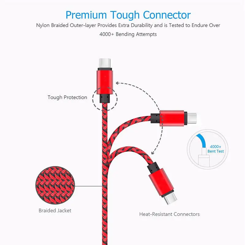 1~ 3 м долговечный тканевый Тип-C USB-C Реверсивный зарядный Дата кабель синхронизации провод для Samsung S9 S9+ S8 S8+ для LG G6 G5 Лот