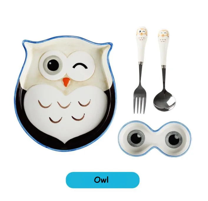 cute owl pattern fork spoon creative forest pet ceramic breakfast dish