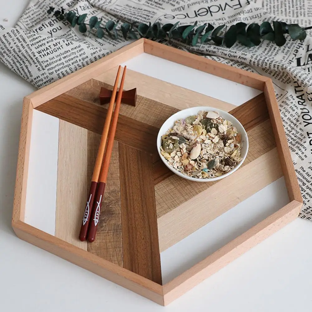 

Nordic Style Hexagonal Wooden Serving Storage Tray Simple Baking Photography Props Decorative Wooden Tray