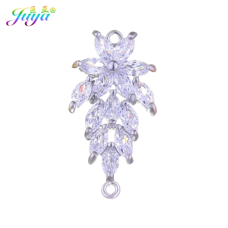 

Cubic Zirconia Jewelry Material Gold Silver Color Flower Leaf Connector Charm Accessories For DIY Charms Jewelry Making