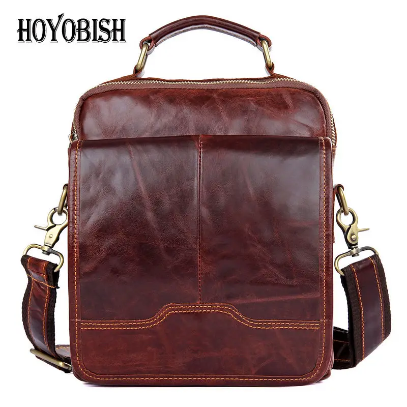 HOYOBISH Vintage Cow Leather Men Messenger Bags Large Capacity Male Cowhide Leather Bags Genuine ...