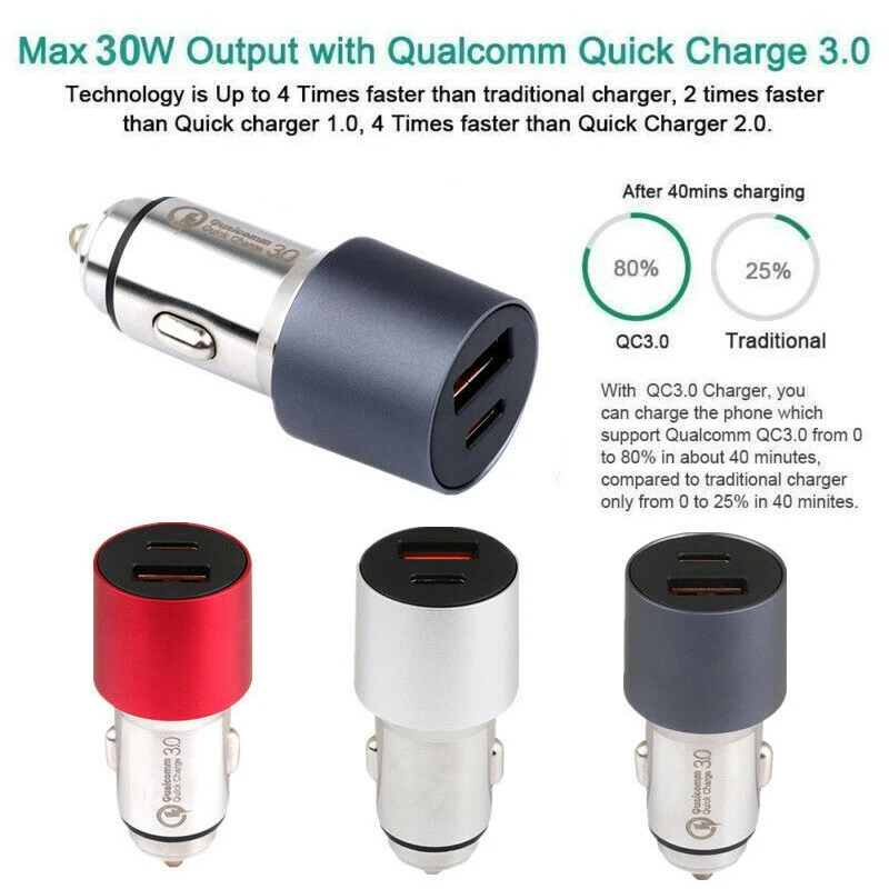 5 в 3.1A type-C QD+ QC3.0 USB Быстрый Зарядка, автомобильное зарядное устройство адаптер два порта 12-24 В алюминиевый сплав зарядка два устройства одновременно