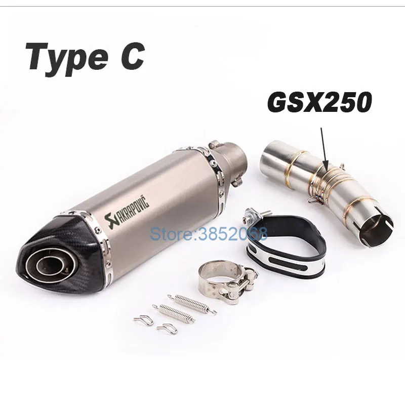 Motocicleta modificada coche deportivo GSX250R medio de conexión pequeña Hexagonal doble Nuzzle Akrapovic Escape tubo Moto Escape