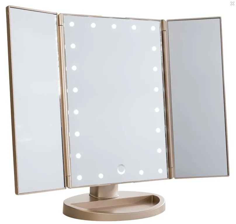 Espelho de Ampliação Espelho de Mesa Espelho de Luz Três Dobrável Lâmpada Luminosa Ajustável Bancada Led 8 Espelhos para maquiagem