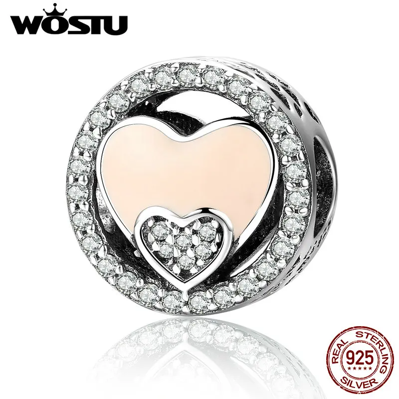 

WOSTU Romantic 925 Sterling Silver Sweetheart Love Heart Beads Fit Original WST Charm Bracelet DIY Jewelry Lover Gift CQC253