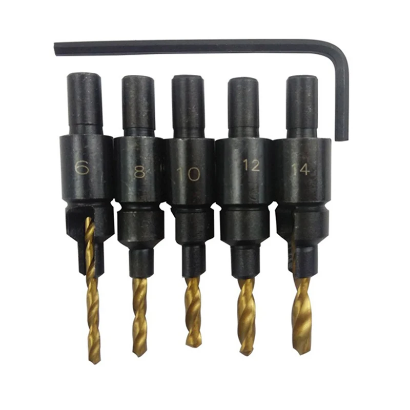 6pcsset  6# 8 #10 #12#14# Countersink Drill Bit Set Counter Bore Screw Woodworking Tools Hexagonal screw hardware tools HHDZ208 (2)