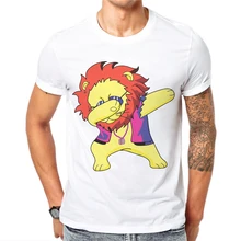2019 New Arrival Men T-Shirt Creative Dabbing Lion Print Mens Tops Short Sleeve Male T Shirts High Quality Tees Camisetas Hombre men lion print high low blouse