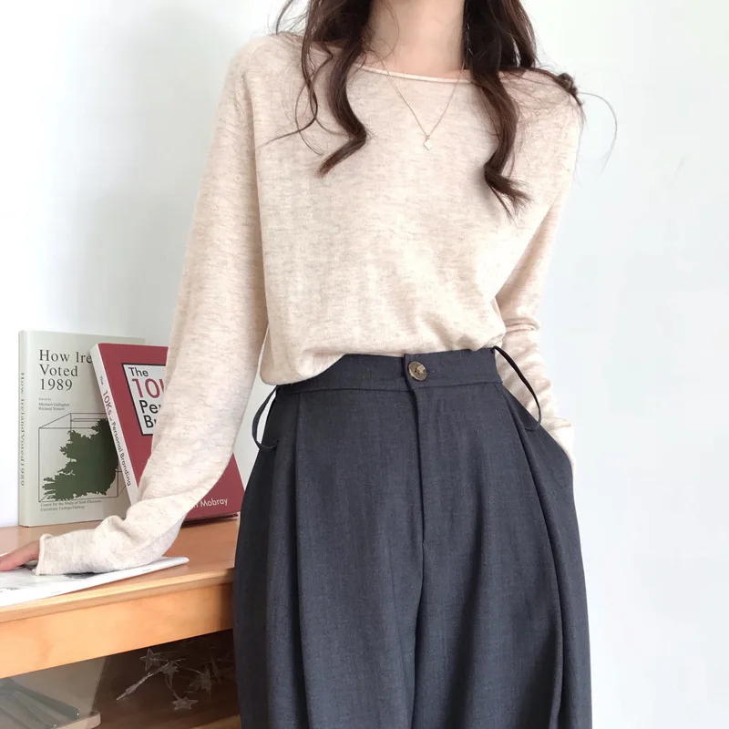 

Slouchy Oversize Knitted Top Slash Neck Women Long Sleeve Knit Tops Sweater Pullovers Solid