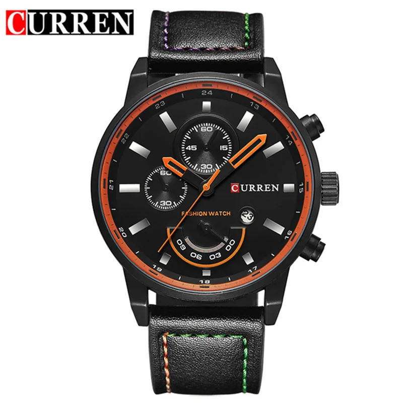 CURREN top luxury brand mens watch Quartz fashion male watches sports Wristwatch Waterproof men watches clock Relogio Masculino - Цвет: orange black