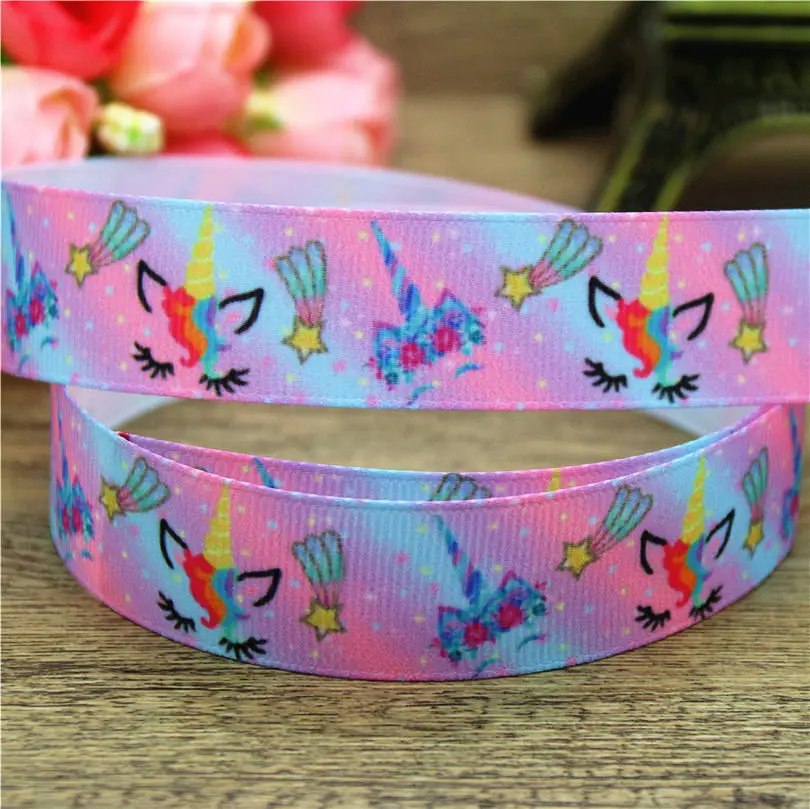 DHK 7/8 '' Единорог лицо Напечатано grosgrain ленты аксессуар hairbow головной убор DIY украшения 22 мм B1566