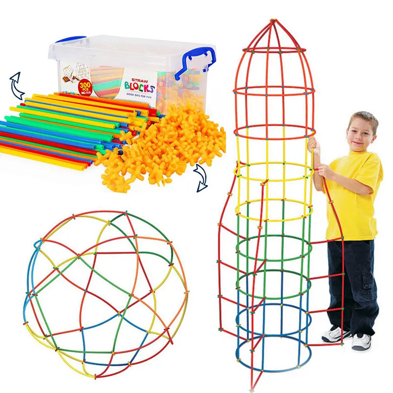 

4D DIY Plastic Toys Straw Fight Inserted Construction Building Kits Assembly Toys Blocks Bricks Christmas Gift for Kids