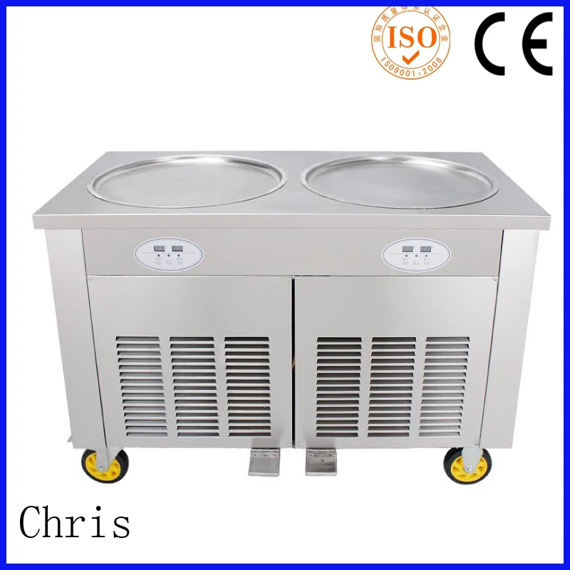 

double round pan fried ice cream machine with 45cm pan size and 1800w making ice cream rolls