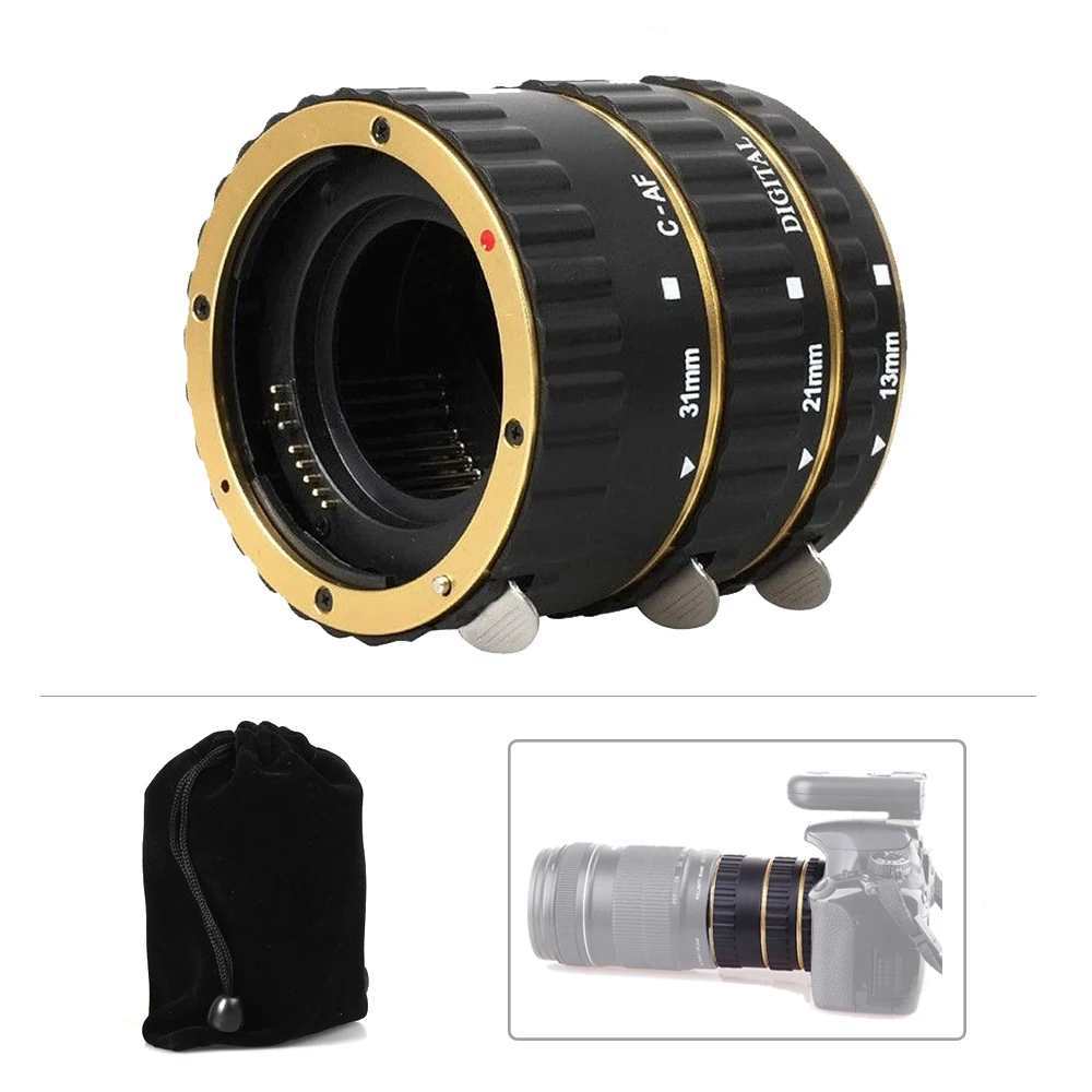 Pixel Gold or Blue Auto Focus AF Mount Macro Extension Tube Ring Lens