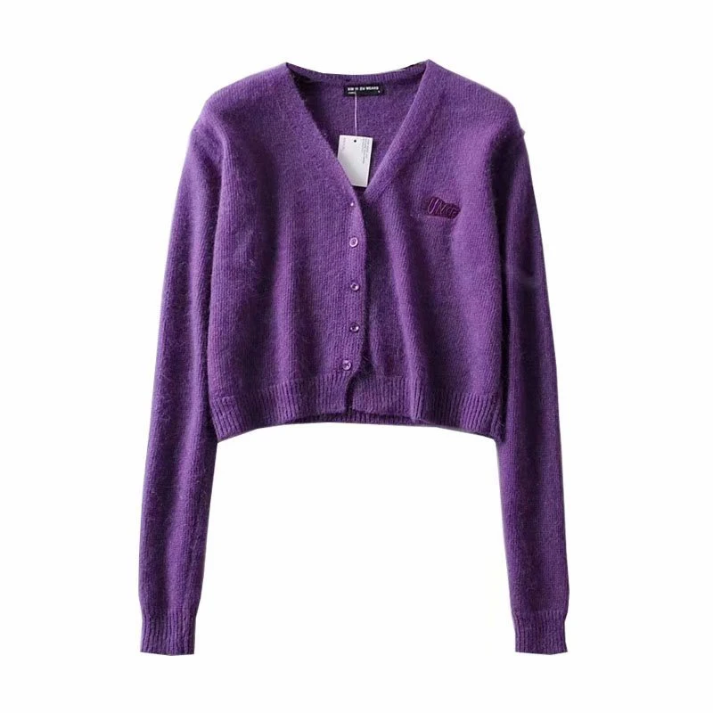 Зимний винтажный клетчатый укороченный женский кардиган на пуговицах Blusas De Inverno Feminina кардиган Feminino свитер 8 цветов - Цвет: Purple