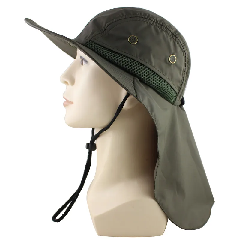Летняя Солнцезащитная шляпа ведро для мужчин и женщин Boonie шляпа с горлышком наружная защита от ультрафиолета Большие широкие полями Туризм рыболовная сетка дышащая - Цвет: Army Green