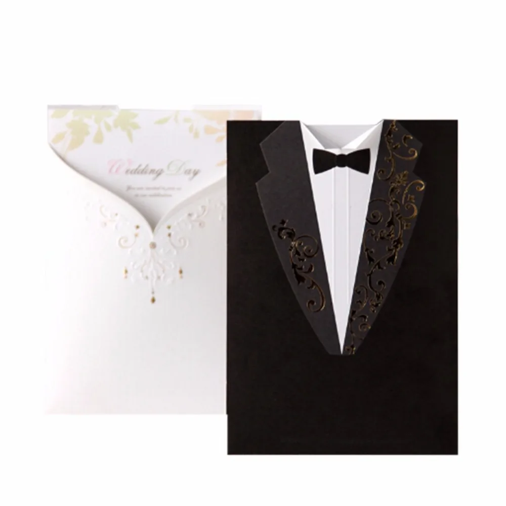  10 Set Paper Bride Groom Tuxedo Cards Stickers Envelope Wedding Invitations Party Favor Writing Pap - 32804772317