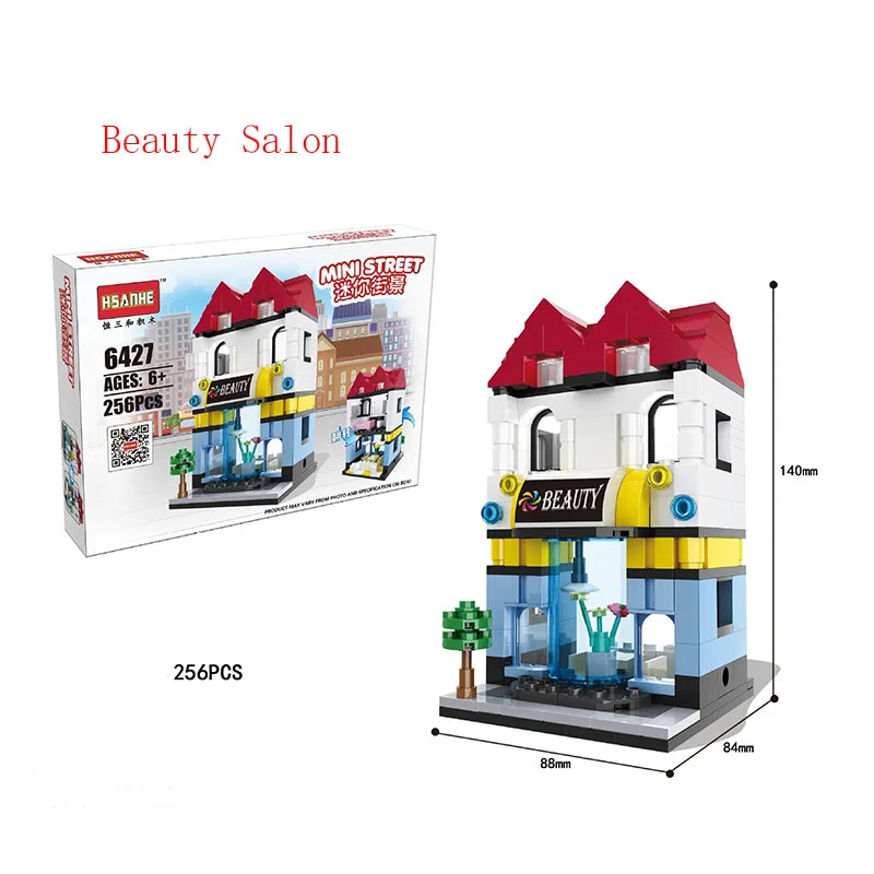 

256PCS Retro Street View European Architecture Mini Beauty Salon 3D Model Building Blocks Compatible Toys