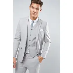 Светло-серый новый Для мужчин Slim Fit последние костюмы Для мужчин индивидуальный заказ тонкие костюмы Для мужчин для шафера костюмы
