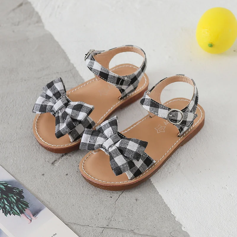Bekamille Kids Sandals Girls Bow lattice Flat Heel Beach Shoes Children