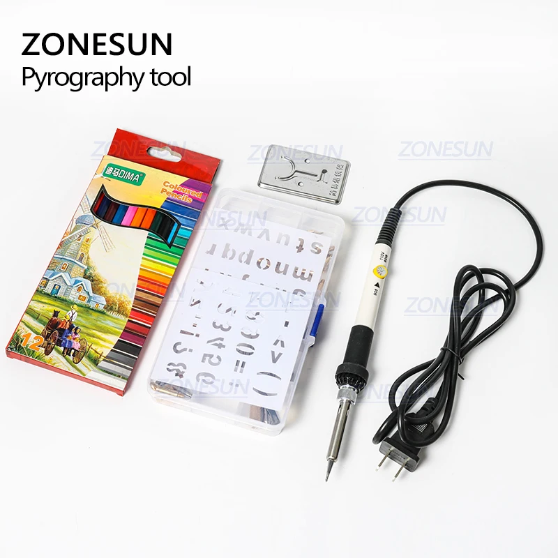 ZONESUN горячего тиснения Фольга паяльник вырезка пирография инструмент Дерево тиснение сжигание паяльная ручка набор сварочные Советы Комплект
