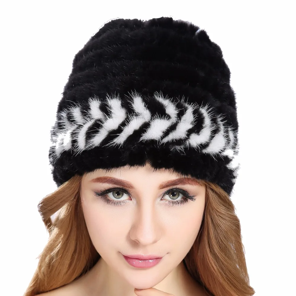 

ZY84001 New Arravid Genuine Knitted Fur Mink Screw Cap Hats Fashion Womens Ladies Winter Russian Style Warm Popular Cap