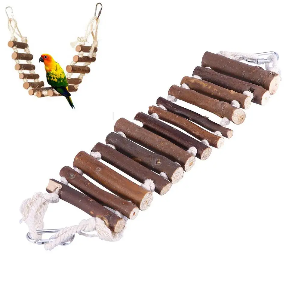 Pet Bird Parrot Wooden Rope Ladder Suspension Bridge Swing Hang Toy