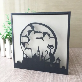 

25pcs/lot Mysterious Blue Cartoon Cat Palace Invitation Card For Birthday Party Children Day Wedding Decorations Greeting Card