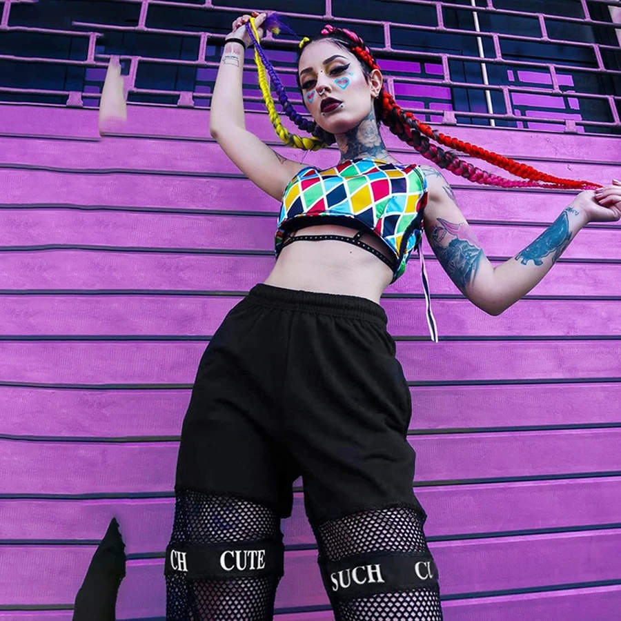 

Auyiufar Gothic Mesh Patchwork Cargo Pants for Women Black Streetwear Transparent High Waist Loose 2019 Summer Trousers Joggers