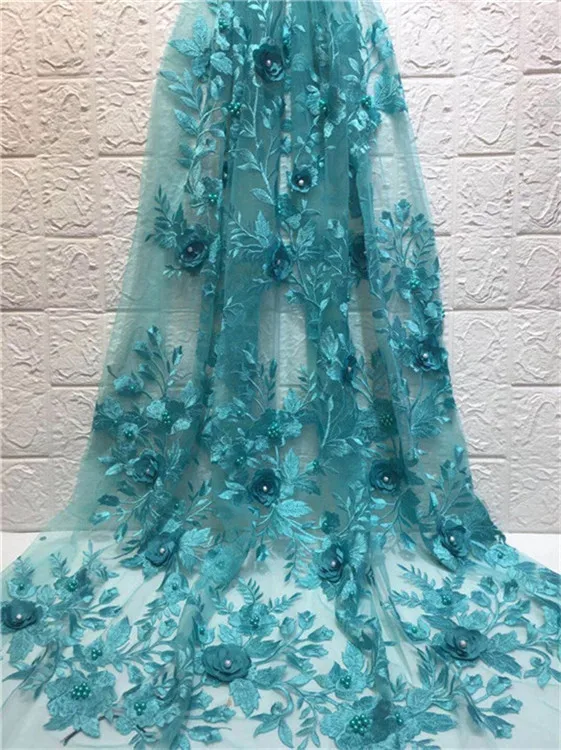 Newest Style Best Sells French beads Lace Fabric High Quality Nigeria 3d Tulle Teal Green African Net Mesh For Women Dress Pink | Дом и сад