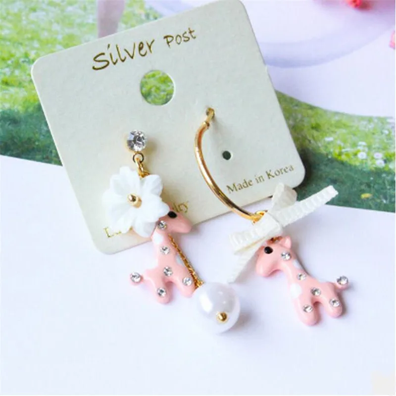 

High Quality Korea Sweet Alloy Shell Rhinestone Deer Flower Drop Earrings Fashion Jewelry Accessories For Woman-LRAWDER001F