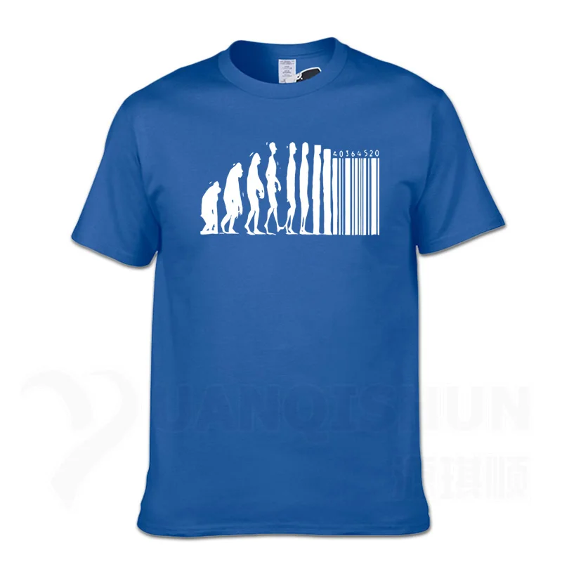 Модные дизайнерские футболки с эволюцией человека, футболка с обезьяной, обезьяной, штрих-кодом, капитализмом, анархией, 16 цветов, хлопковые футболки - Цвет: Blue 1