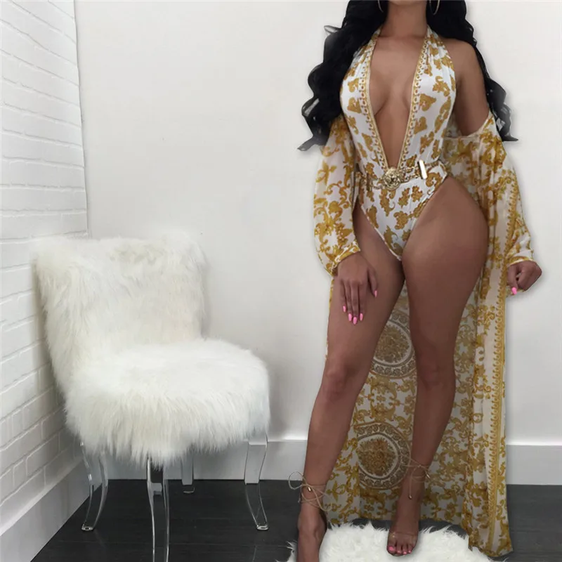 2018 New Swimsuit Print Beach Cover Up Women 2 Pieces Set (7)