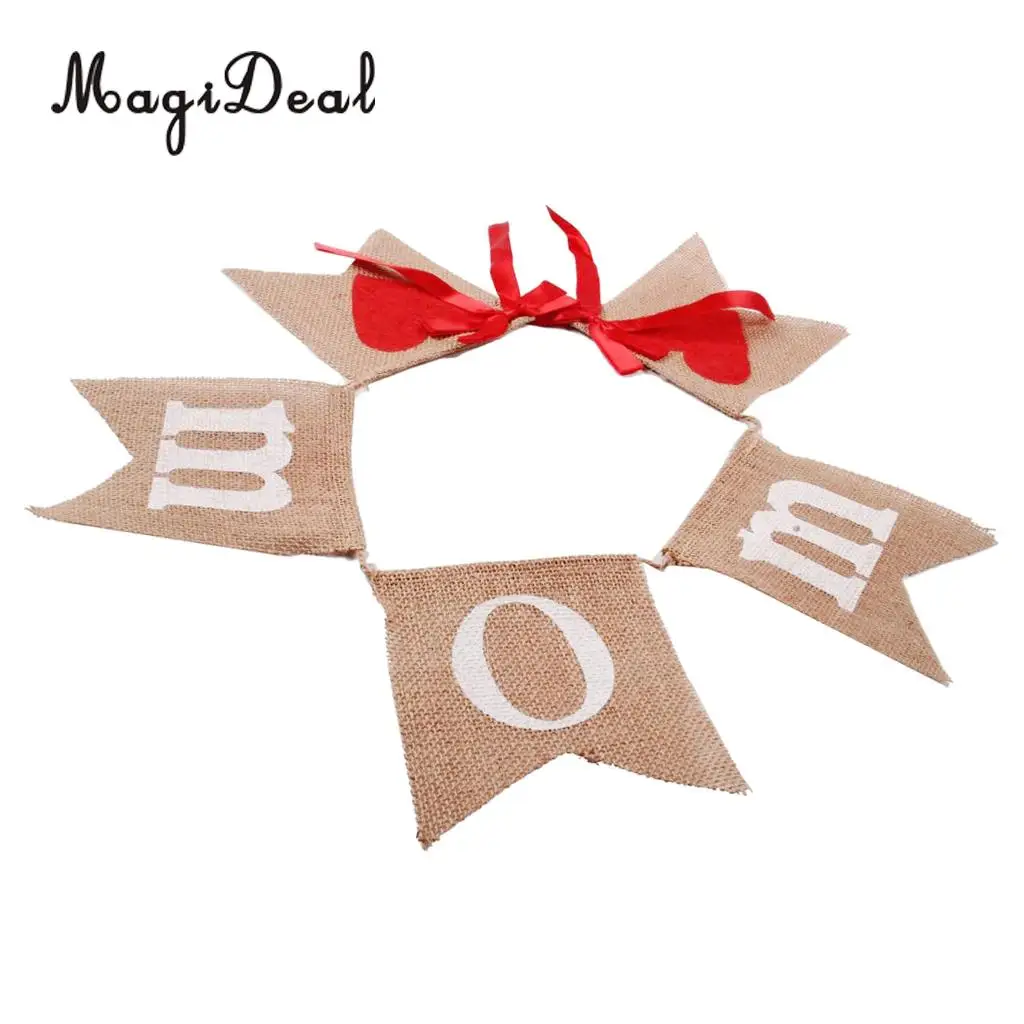 MagiDeal винтажные джутовые льняные баннеры с надписью Love Mom Burlap гирлянда для дня