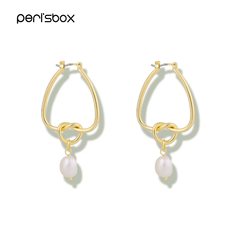 

Peri'sBox Natural Freshwater Pearls Big Hoop Earrings for Women Drop Knotted Earrings Baroque Bridal Earrings Wedding Jewelry