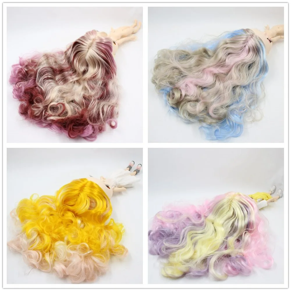 

for blyth doll icy wig only rbl scalp and dome wavy hair mix hair white natural tan dark super black skin